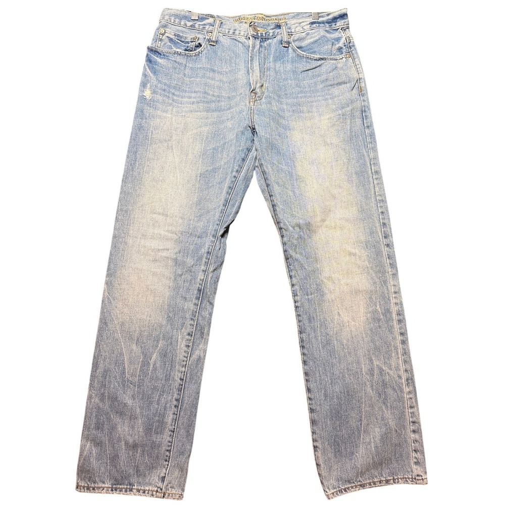 American Eagle Relaxed Straight Jeans Mens 34x32 Blue Light Wash 3474385201